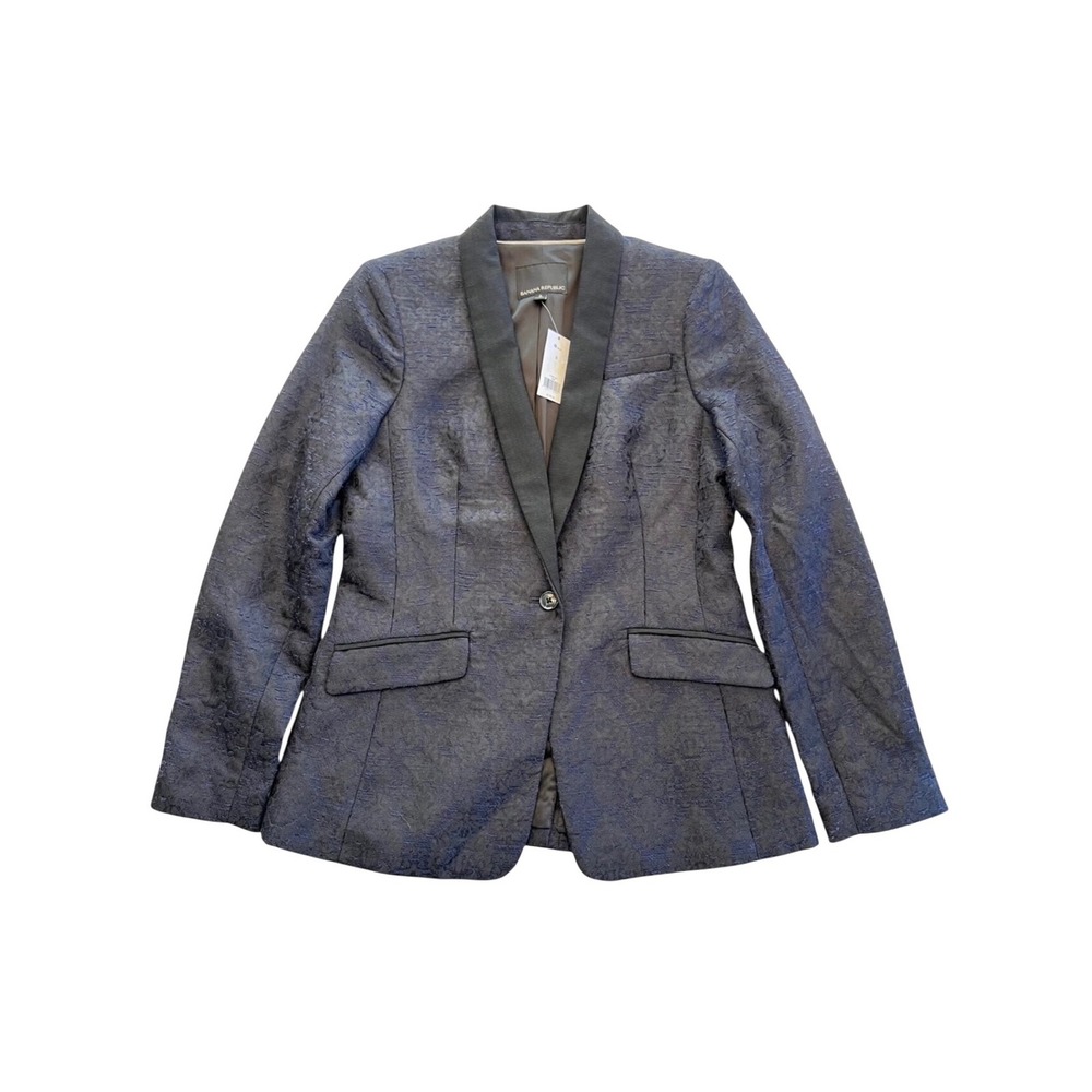 Banana Republic Women's Navy Black Textured Jacquard Tuxedo Collar Blazer Size 8